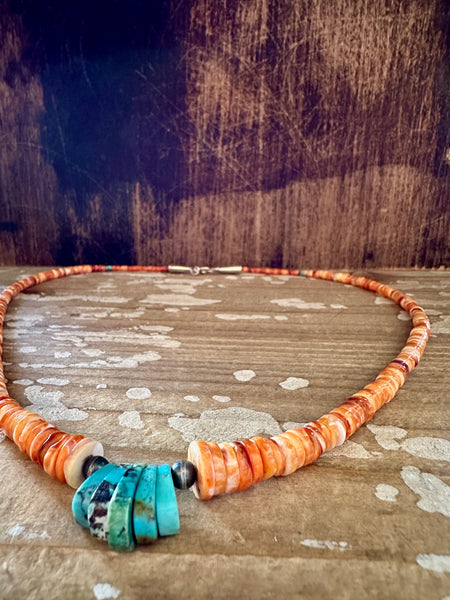 DINE’H NATIVE ARTS Coral and Turquoise Necklace Strand • 30g