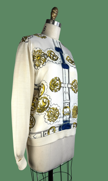 HERMES 80s Francoise De La Perriere Silk and Knit Top • Medium Large