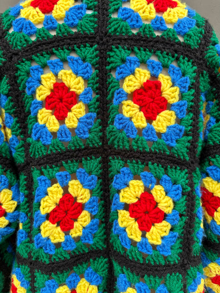 GRANNY SQUARE Vintage 70s Crochet Knit Sweater • Med. to Lg.