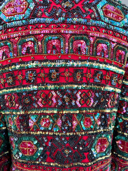 PAPÉLL BOUTIQUE Evening Vintage Sequin Silk 80s/90s Jacket • Small