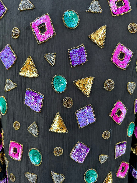 LESLIE FAY Evenings Vintage Sequin Silk 80s/90s Jacket • Small