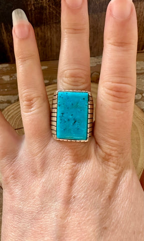 TREVOR JACK Large Square Sterling Silver & Turquoise Mens Ring • Sizes 10 & 11