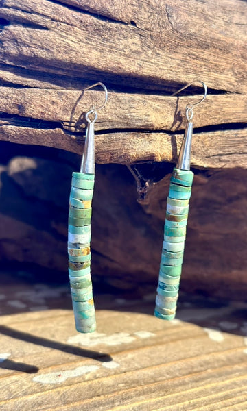 BEADED HEISHI TURQUOISE Cylinder Earrings