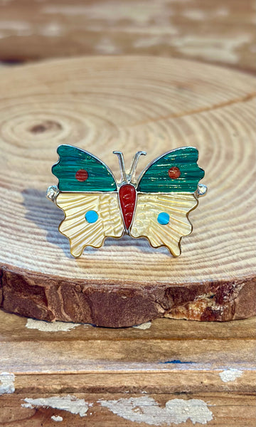 TAMARA PINTO Zuni Multi Stone Inlay Butterfly Ring • Adjustable