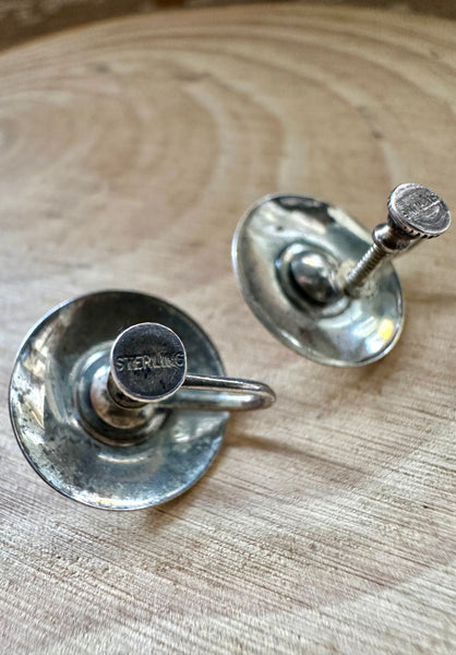 VINTAGE UFO'S TURQUOISE Sterling Silver Screw Back Earrings