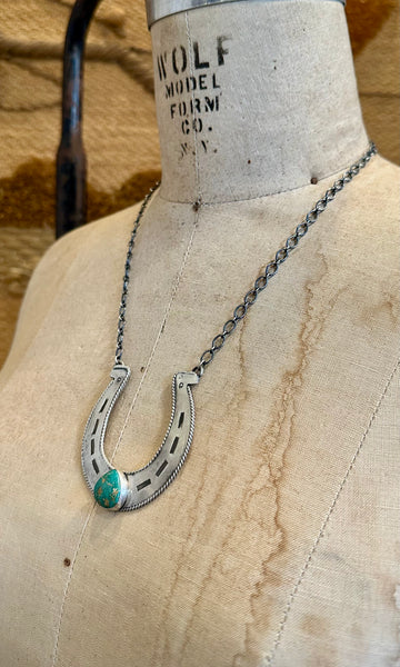 R. LIVINGSTON Navajo Silver & Turquoise Horseshoe Necklace
