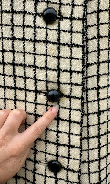GALANOS WINDOWPANE WOOL Vintage 60s Coat • Sm. to Med.