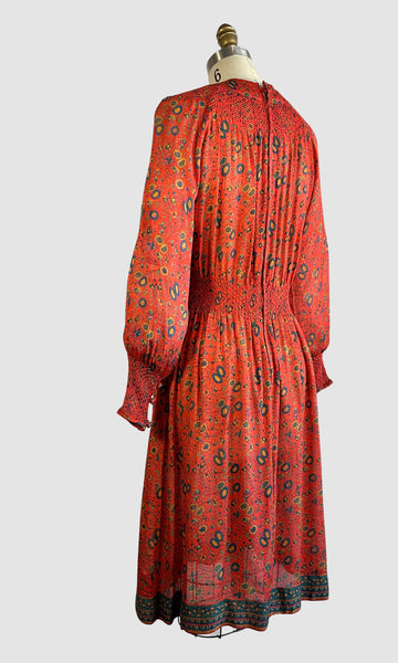 JUDITH ANN for Heiser Egan 70s Floral Silk Dress • Small