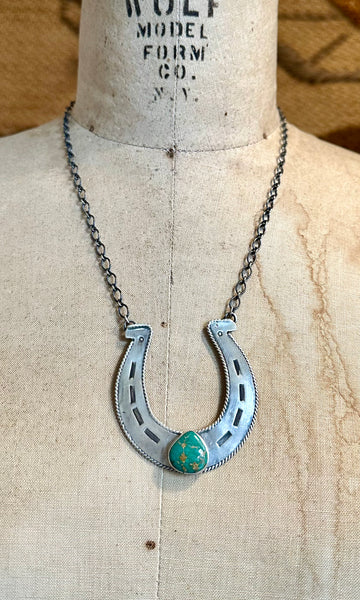R. LIVINGSTON Navajo Silver & Turquoise Horseshoe Necklace