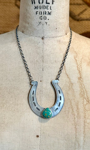 R. LIVINGSTON Navajo Silver & Turquoise Horseshoe Necklace