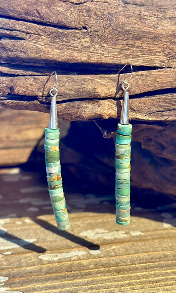 BEADED HEISHI TURQUOISE Cylinder Earrings