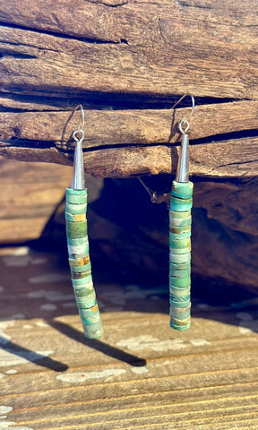BEADED HEISHI TURQUOISE Cylinder Earrings 26E14