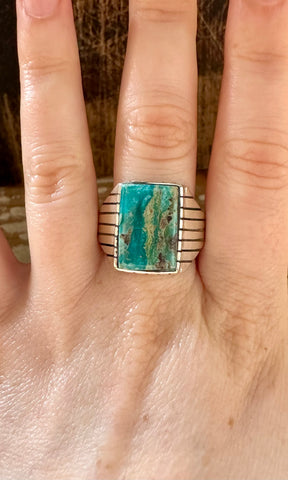 CRATER LAKE Small Square Sterling Silver & Turquoise Ring • Size 13