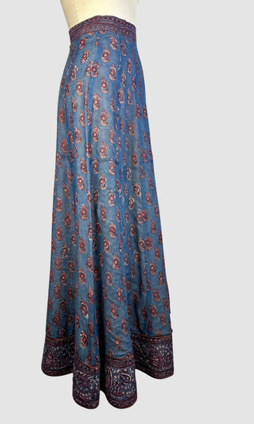 ANOKHI 70s Indian Block Print Cotton Maxi Skirt • Small