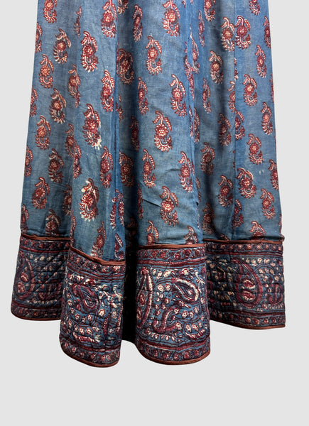 ANOKHI 70s Indian Block Print Cotton Maxi Skirt • Small