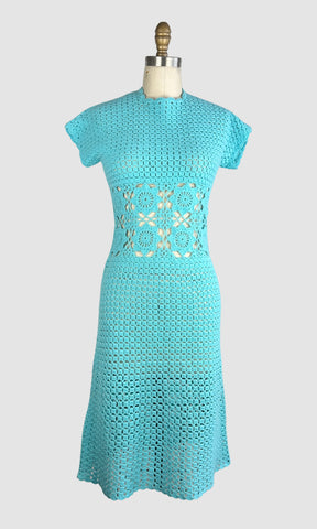KNIT PICK 70s Hand Knit Crochet Midi Dress • Small Medium