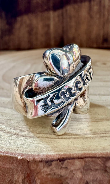 VINTAGE LUCKY CLOVER Sterling Silver Mens Ring • Size 10 1/4