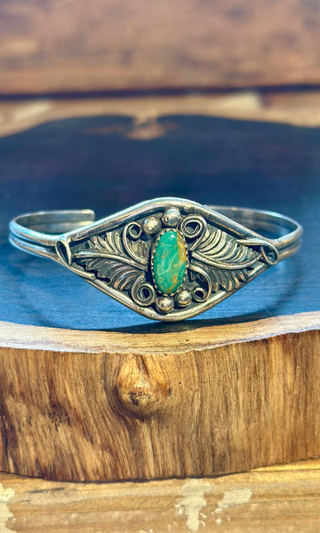 HARRY YAZZIE Turquoise and Silver Cuff 26C25
