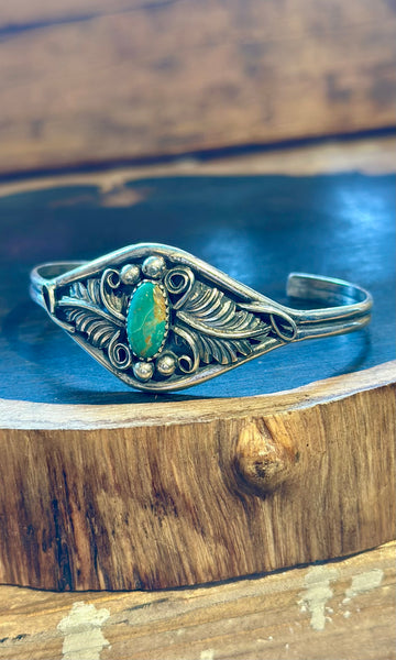 HARRY YAZZIE Turquoise and Silver Cuff 26C25