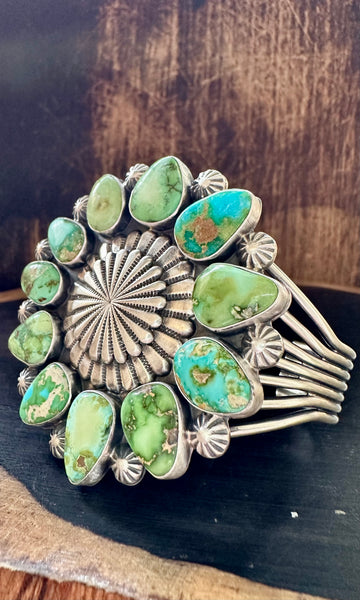 LARGE FLOWER POWER Turquoise Silver Navajo Cuff • 82g