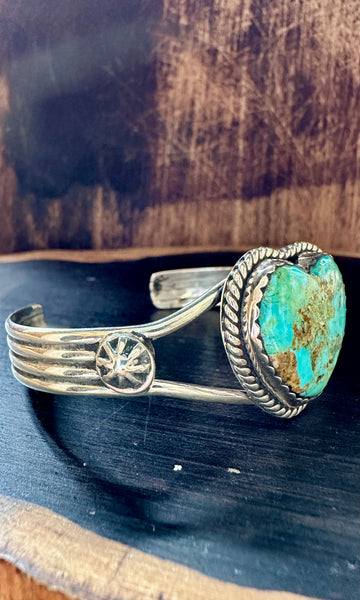 HEART of TURQUOISE and Sterling Silver Cuff • 24g