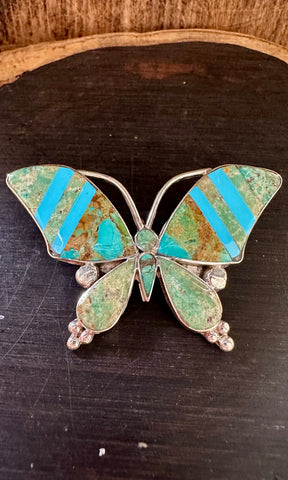 TURQUOISE BUTTERFLY PIN Sterling Silver Brooch • 14g