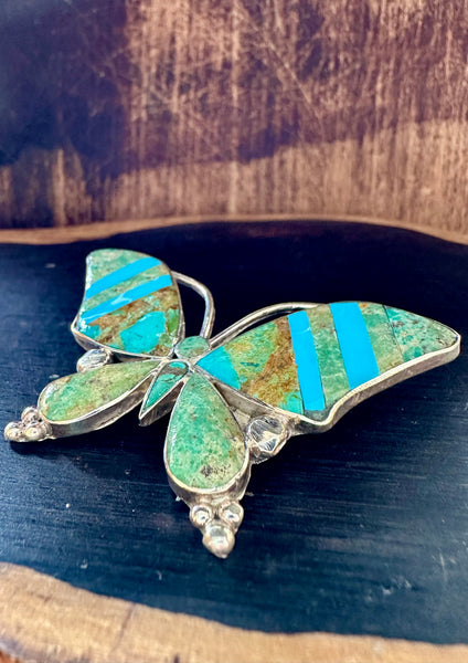 TURQUOISE BUTTERFLY PIN Sterling Silver Brooch • 14g