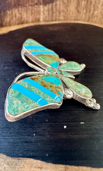 TURQUOISE BUTTERFLY PIN Sterling Silver Brooch • 14g