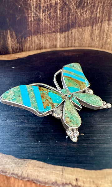 TURQUOISE BUTTERFLY PIN Sterling Silver Brooch • 14g