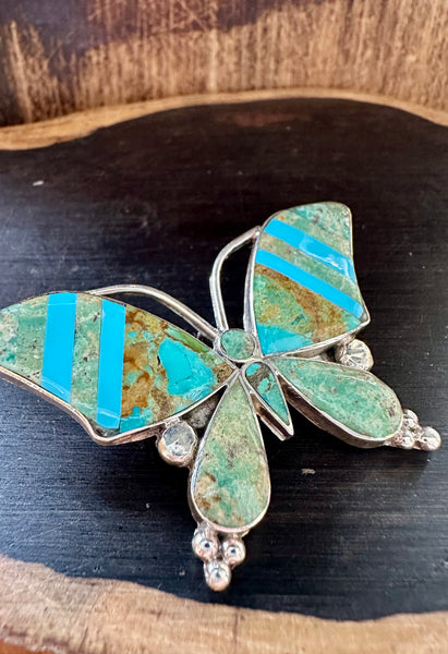 TURQUOISE BUTTERFLY PIN Sterling Silver Brooch • 14g