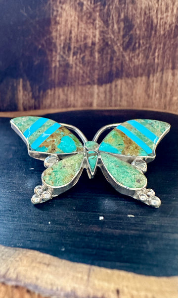 TURQUOISE BUTTERFLY PIN Sterling Silver Brooch • 14g