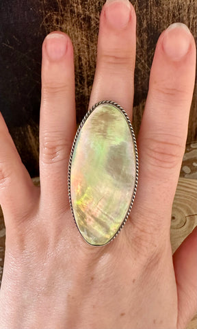 OCEAN ABALONE Large Sterling Silver Statement Ring • Size 7