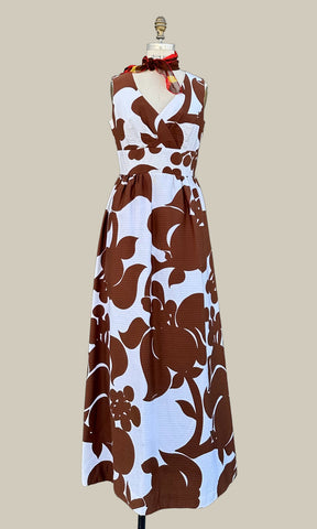 MALIA HAWAIIAN Vintage 70s Maxi Dress • Medium
