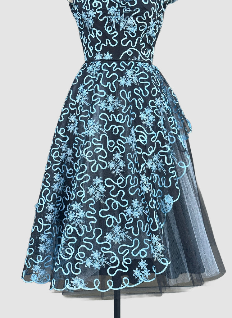 SOUTACHE EMBROIDERED 50s Fit and Flare Dress • X Small – Love Street Vintage