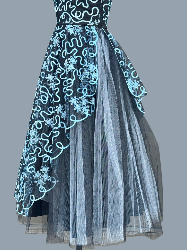 soutache embroidered dress SOUTACHE EMBROIDERED 50s Fit and Flare Dress • X Small