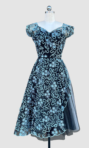 SOUTACHE EMBROIDERED 50s Fit and Flare Dress  •X Small