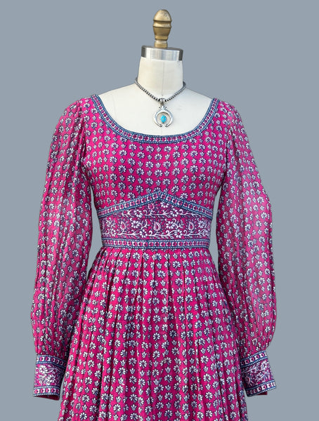 INDIAN LOVE CALL 70s  Floral & Paisley Block Print Dress • Small