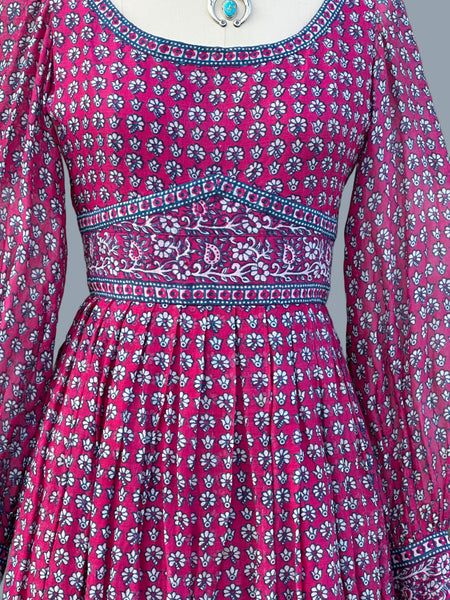 INDIAN LOVE CALL 70s  Floral & Paisley Block Print Dress • Small