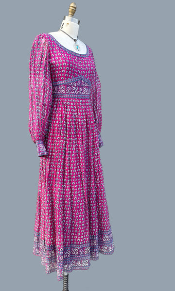 INDIAN LOVE CALL 70s  Floral & Paisley Block Print Dress • Small