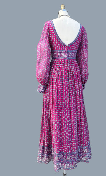 INDIAN LOVE CALL 70s  Floral & Paisley Block Print Dress • Small