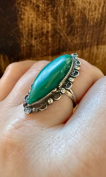 MEXICAN GREEN DECO Sterling Silver Statement Ring • Size 6 1/4 & 6 1/2