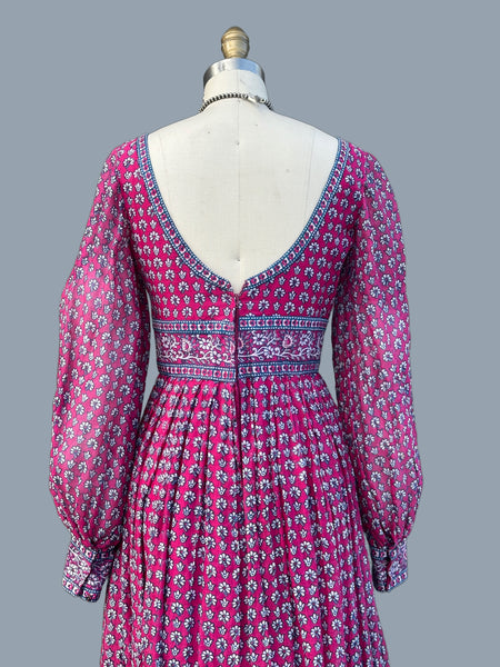 INDIAN LOVE CALL 70s  Floral & Paisley Block Print Dress • Small