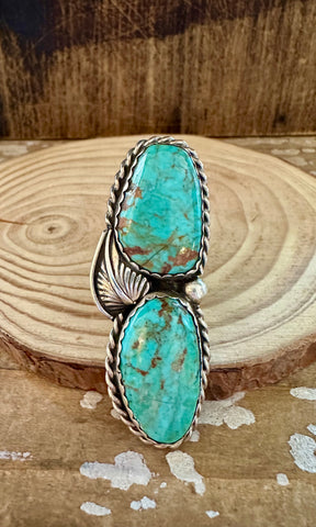 LARGE DOUBLE DECKER Turquoise and Sterling Silver Statement Ring • Size 7 3/4