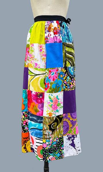 ALICE PATCHWORK 1970s Vintage Multi-Colored Wrap Skirt • Sm./Md.