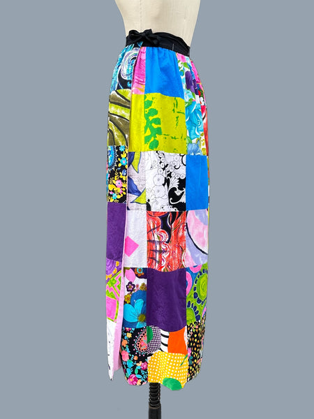 ALICE PATCHWORK 1970s Vintage Multi-Colored Wrap Skirt • Sm./Md.