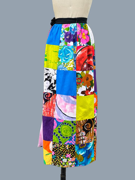ALICE PATCHWORK 1970s Vintage Multi-Colored Wrap Skirt • Sm./Md.