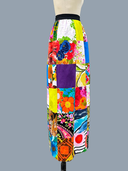 ALICE PATCHWORK 1970s Vintage Multi-Colored Wrap Skirt • Sm./Md.