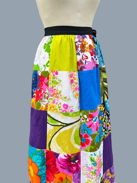 ALICE PATCHWORK 1970s Vintage Multi-Colored Wrap Skirt • Sm./Md.