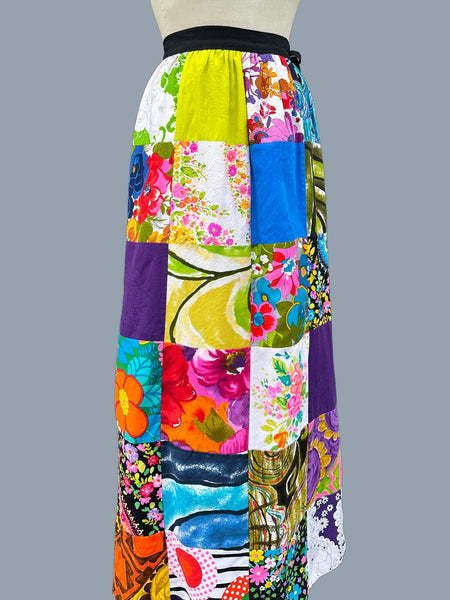 ALICE PATCHWORK 1970s Vintage Multi-Colored Wrap Skirt • Sm./Md.