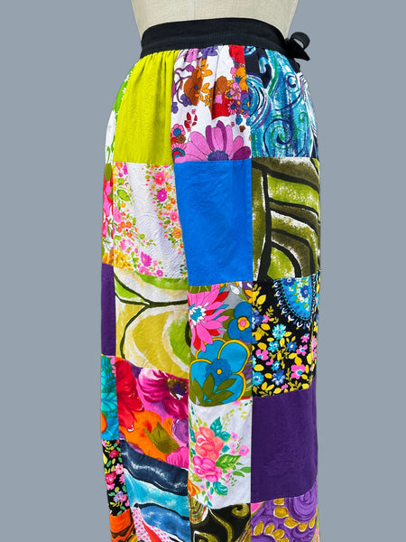 ALICE PATCHWORK 1970s Vintage Multi-Colored Wrap Skirt • Sm./Md.